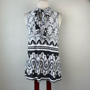 EUC Liz McCoy Womens Blue and Black Sleeveless Blouse Size S